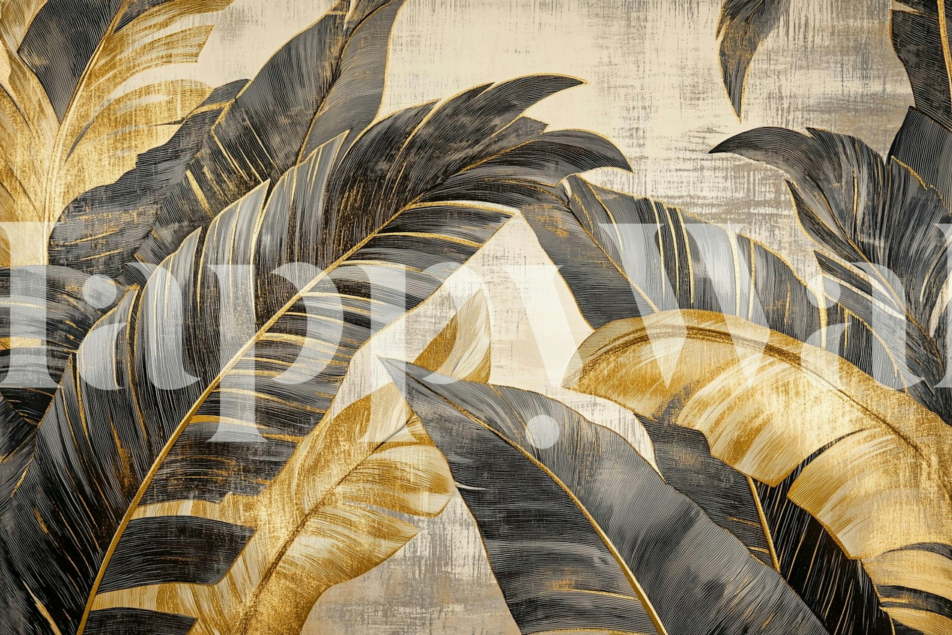 Tropical leaves in black and gold color scheme wallpaper
