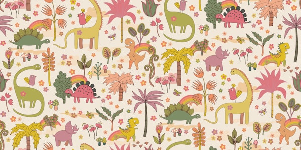 Retro Dinosaur Jungle - peach and sage