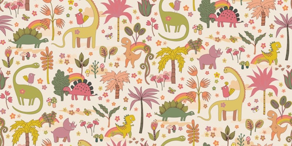 Retro Dinosaur Jungle - peach and sage M