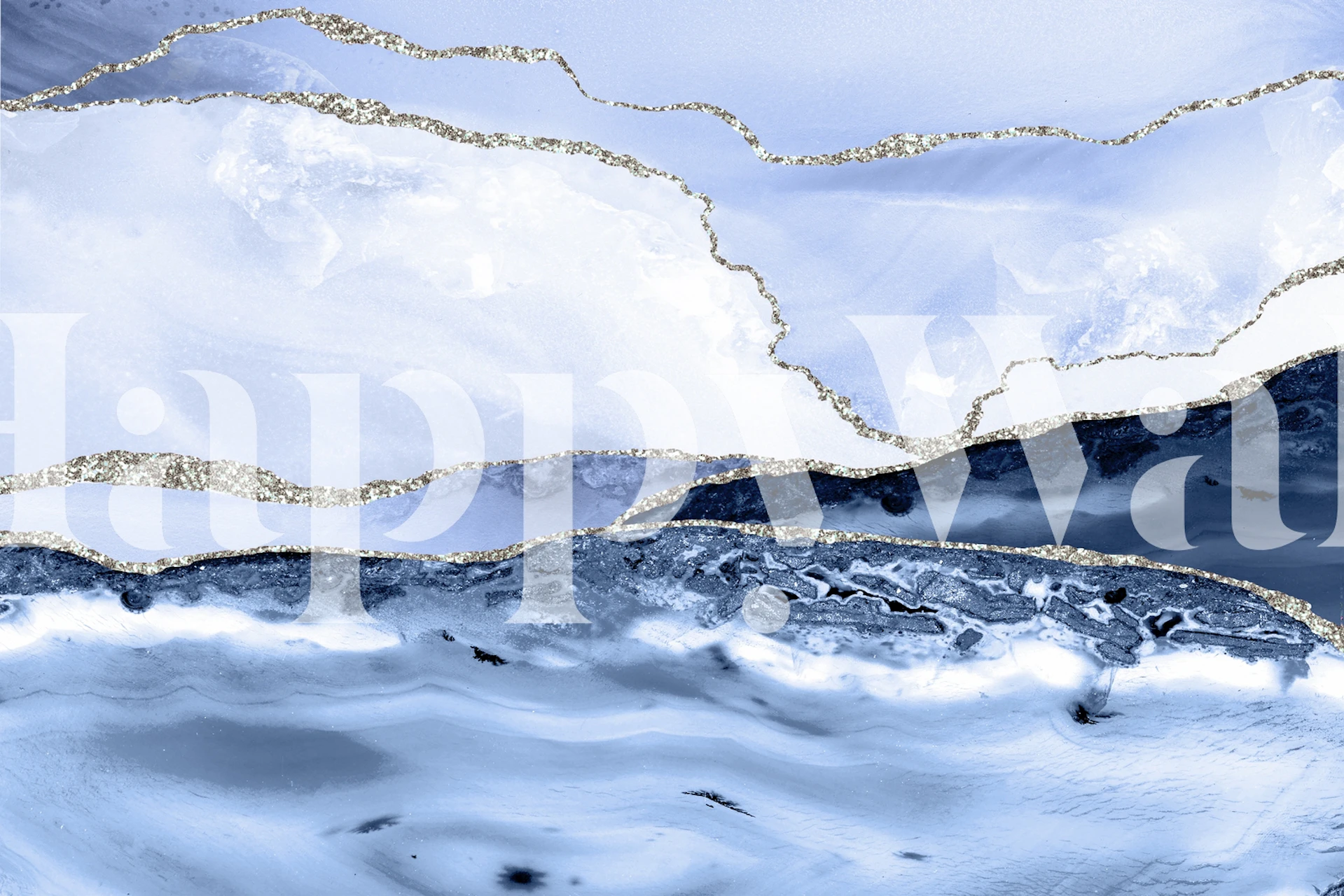 Elegante patrón de mármol azul y plateado con detalles dorados para fotomural