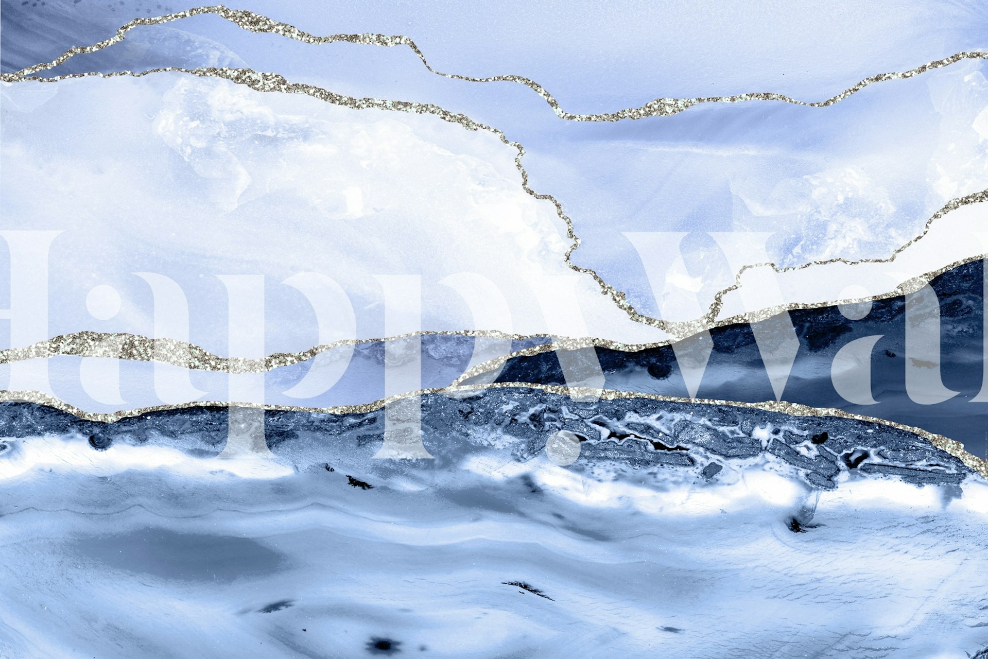 Elegante patrón de mármol azul y plateado con detalles dorados para fotomural