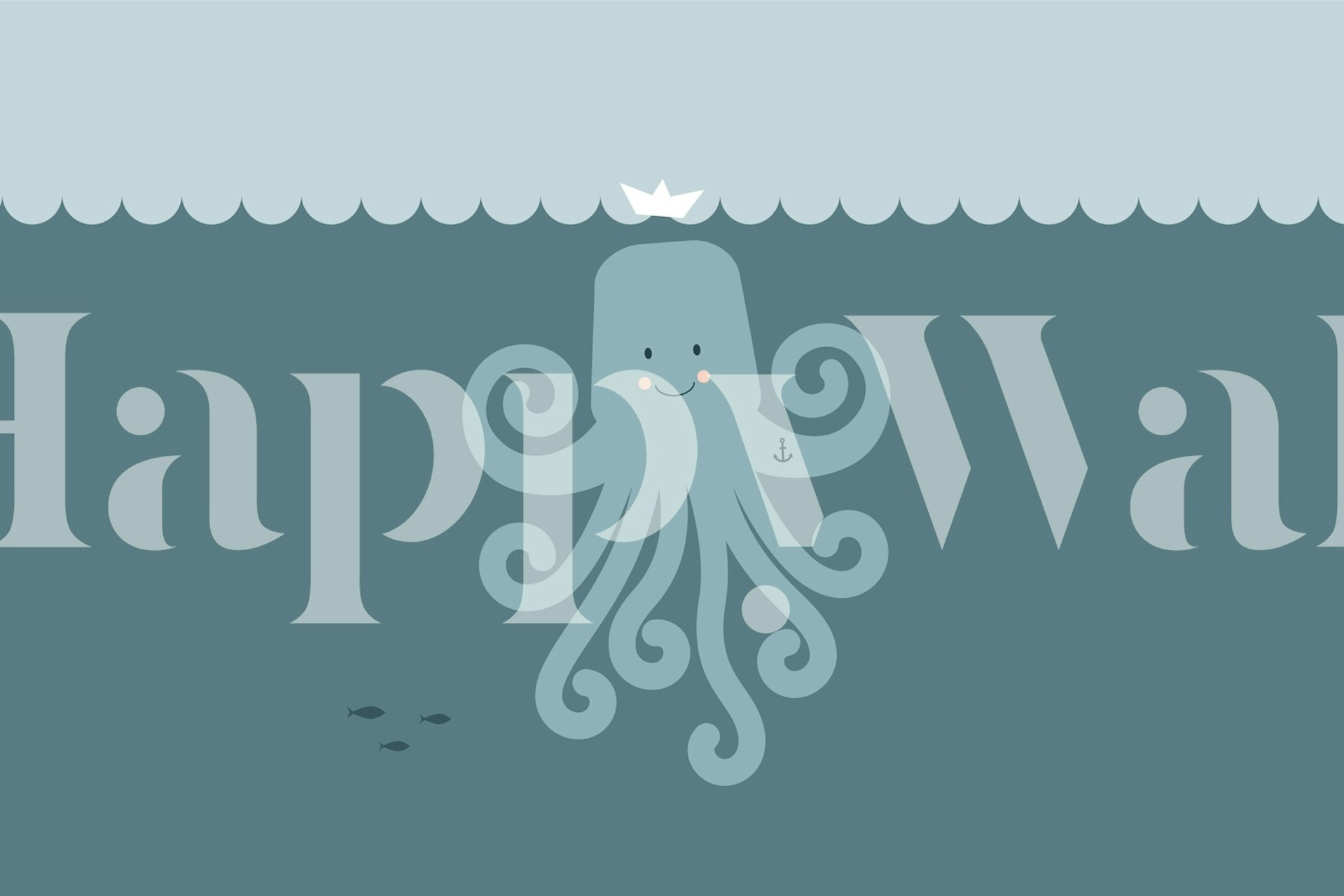 Ahoi little Octopus wallpaper in a room