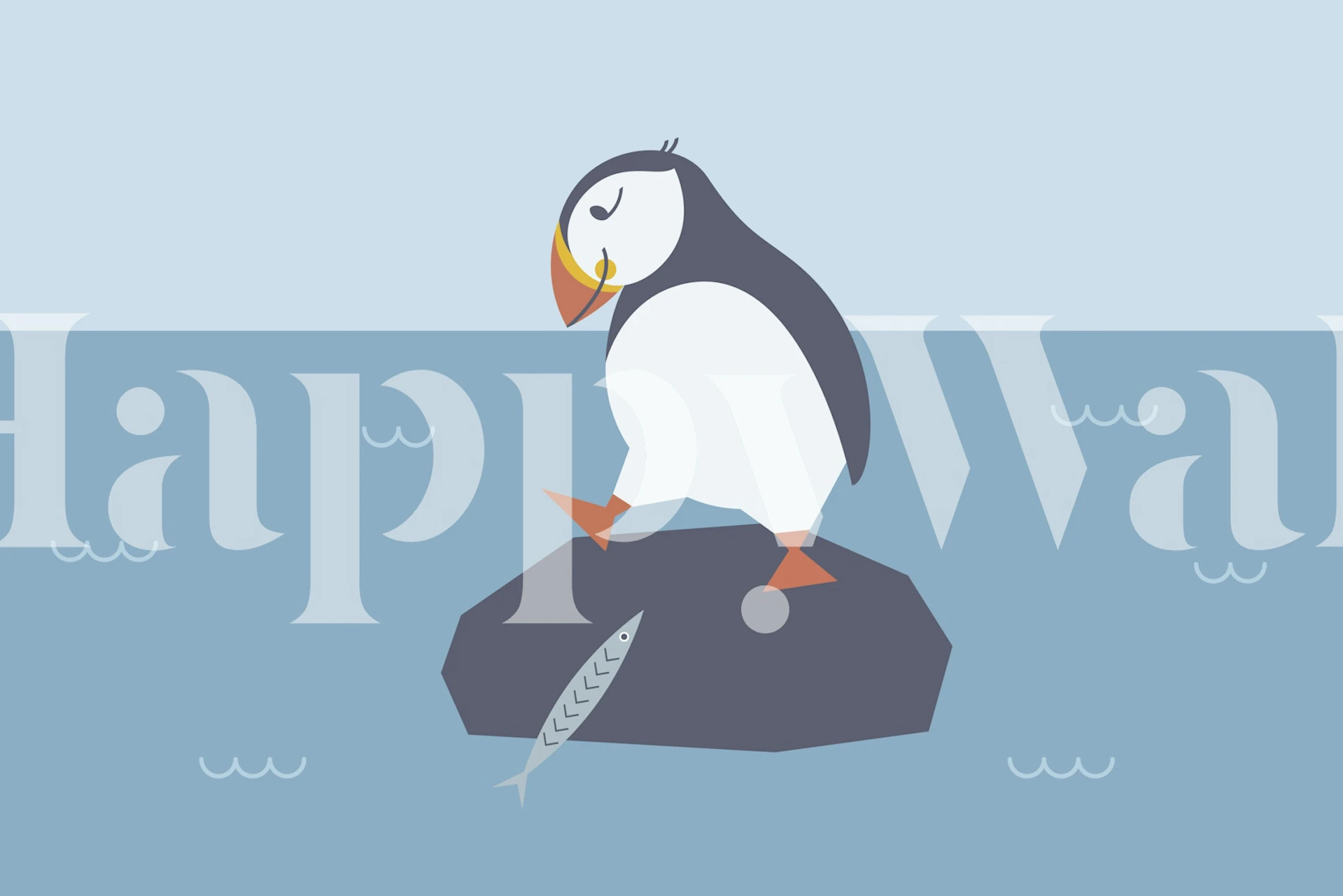 Cute puffin illustration on a blue background wallpaper