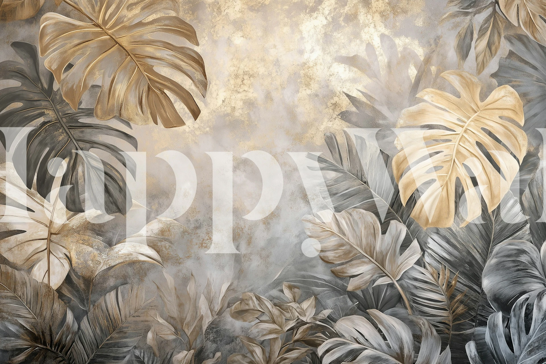 Golden leaf tropical dream wallpaper in a room