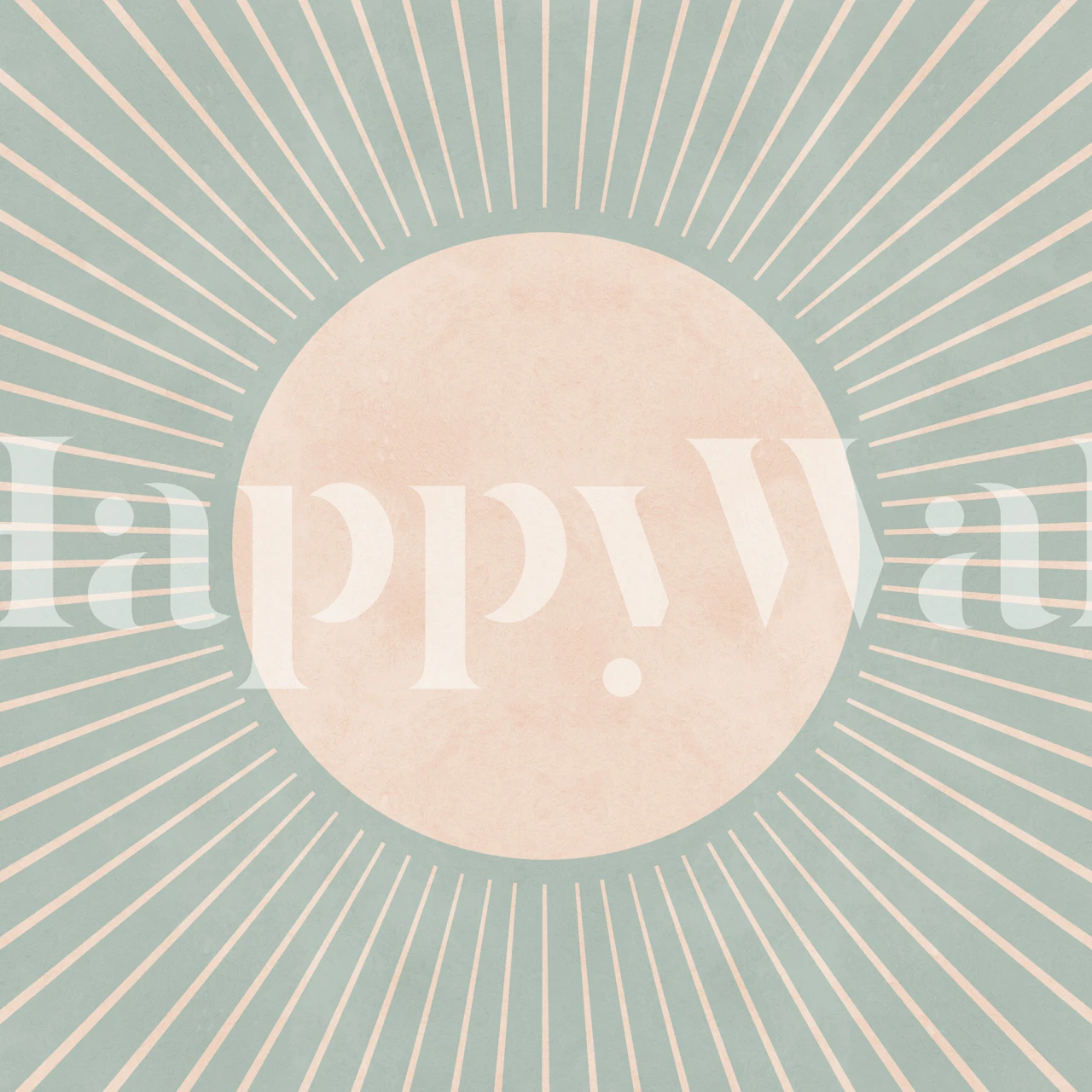 Geometric sunburst pattern in blue and beige wallpaper