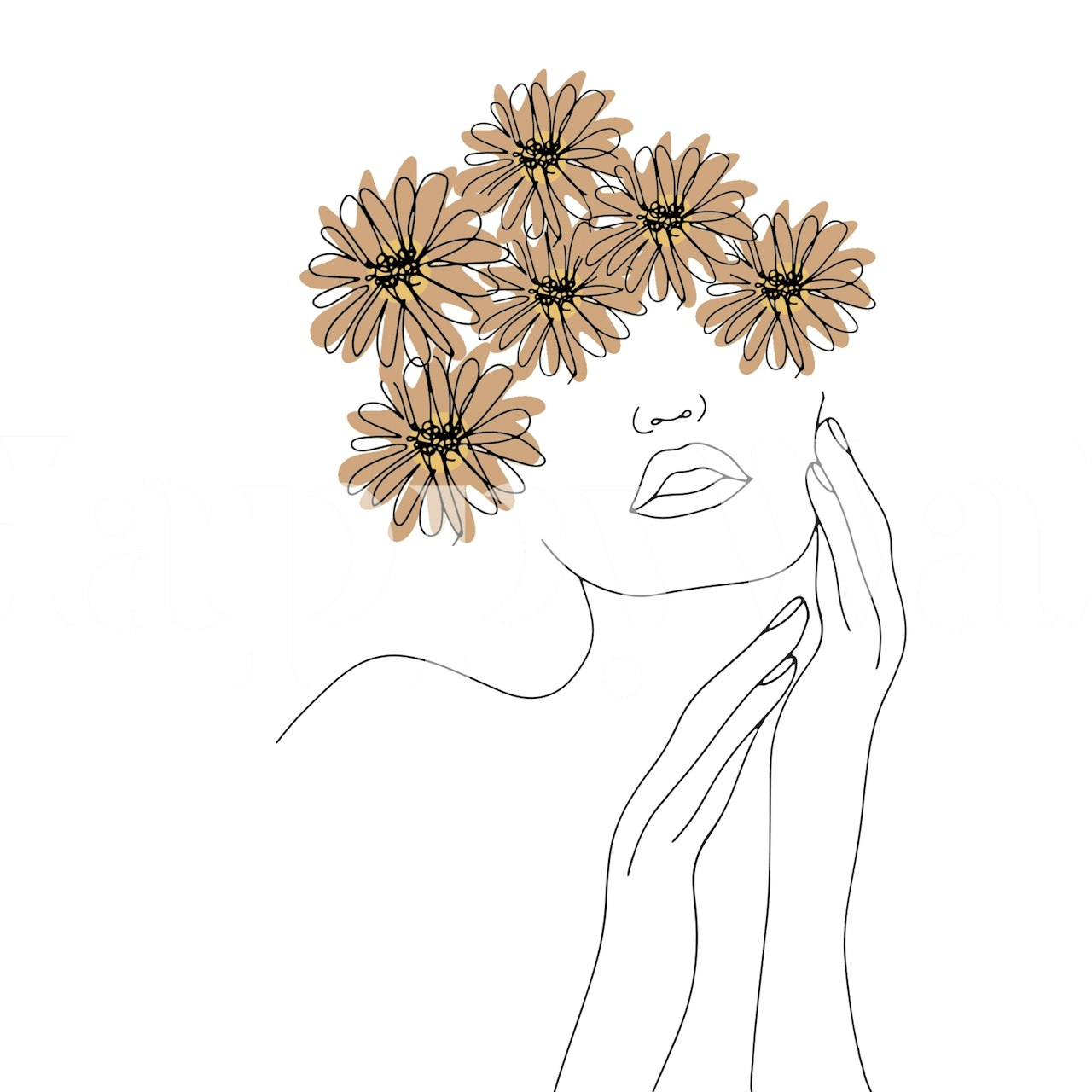 Woman with flowers line art wallpaper display