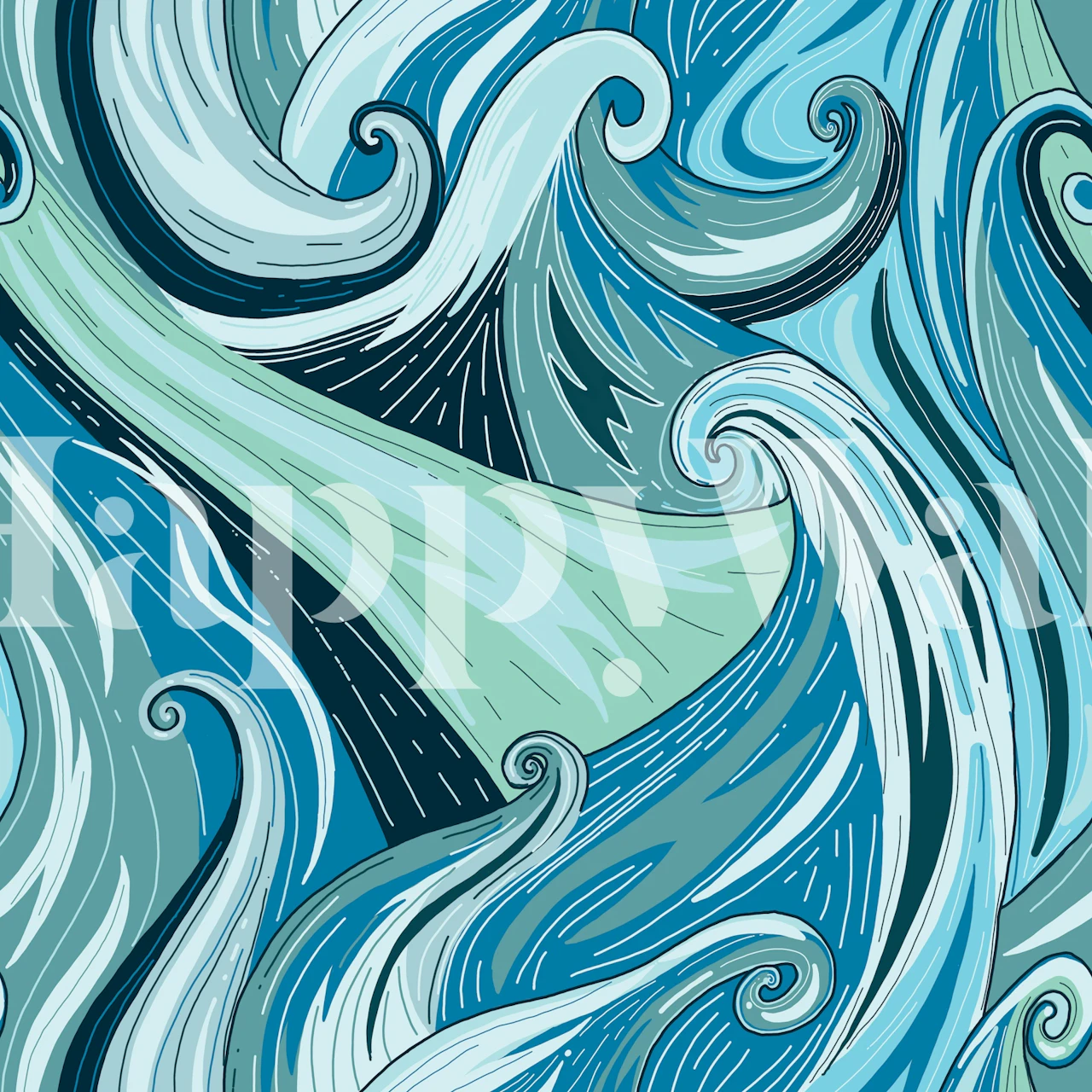 Blue abstract wave patterns in a flowing design wallpaper