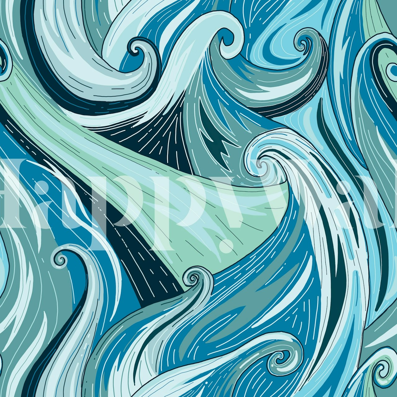 Blue abstract wave patterns in a flowing design wallpaper