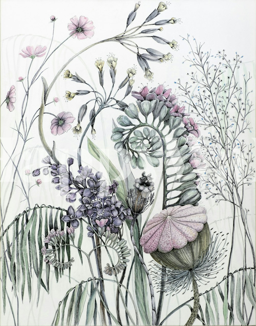 Pastel floral designs with delicate blooms and leaves wallpaper