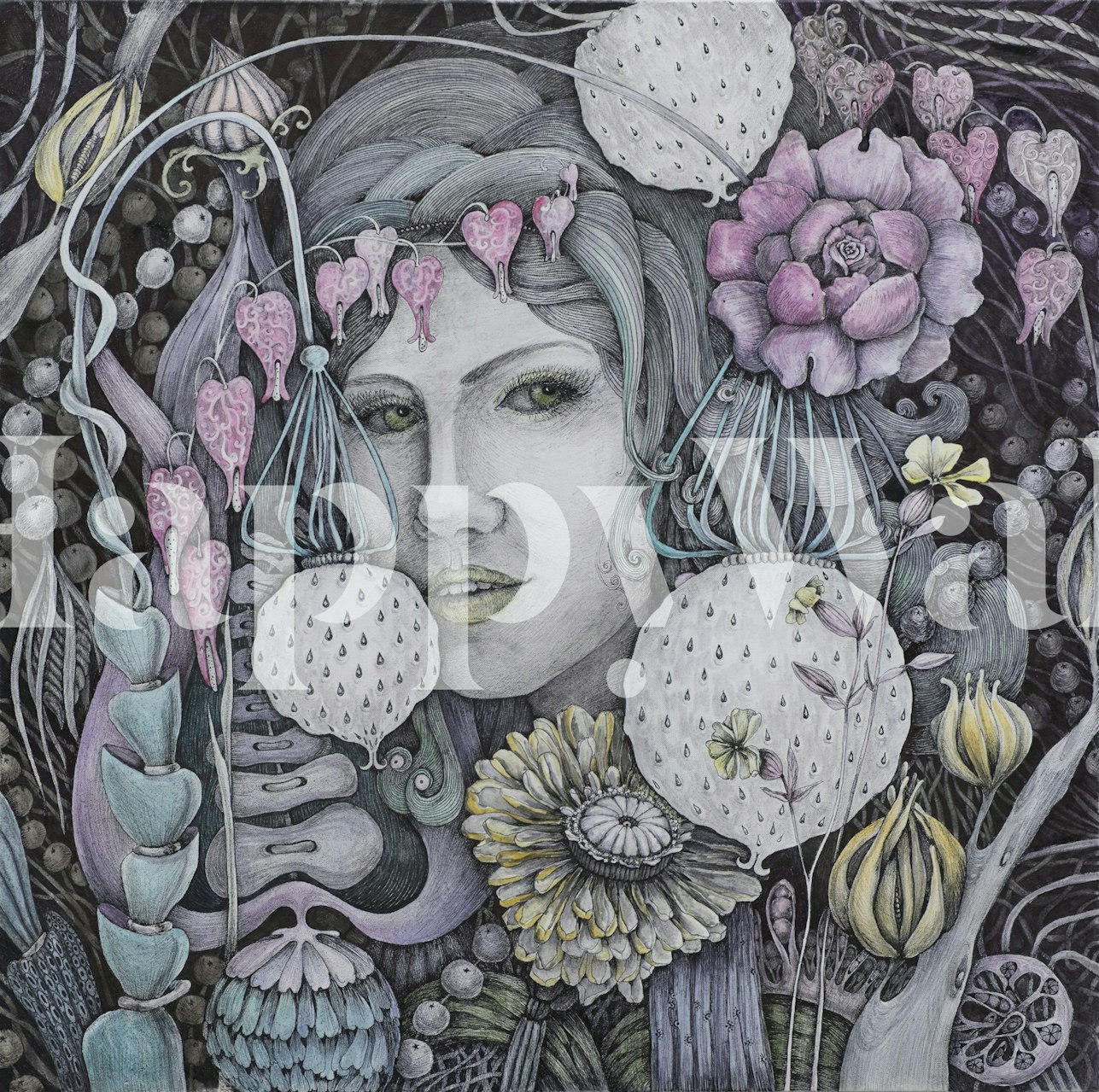 Abstract floral portrait with soft colors and intricate details wallpaper