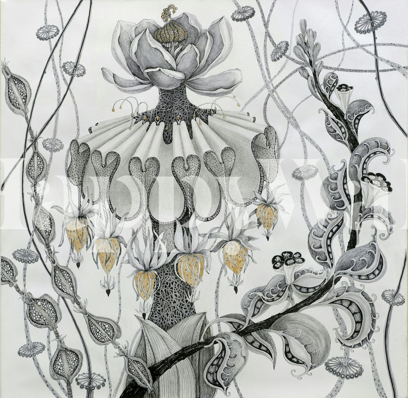 Artistic Floral Dreamscape behang in een kamer