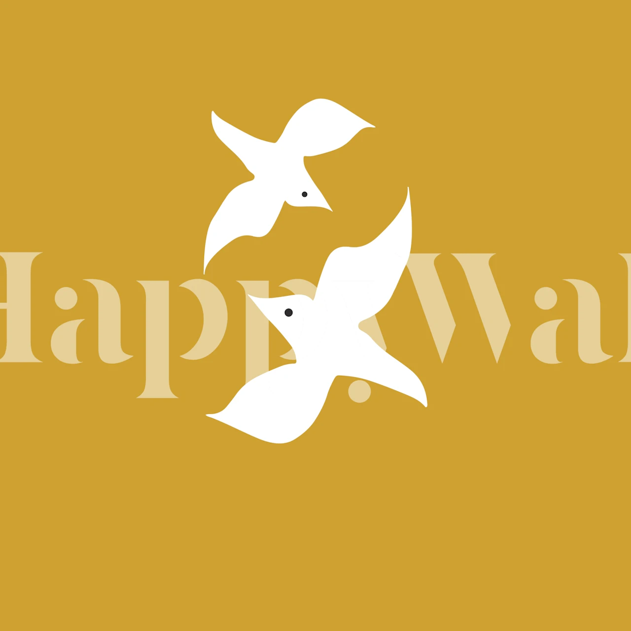 White love birds on mustard yellow background wallpaper