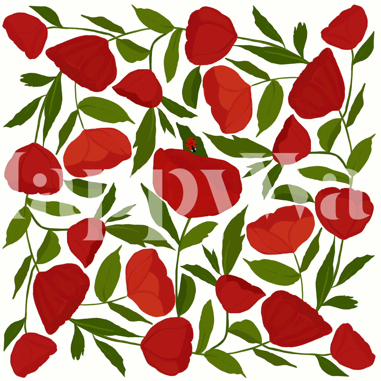 Red poppy flowers with green leaves wallpaper