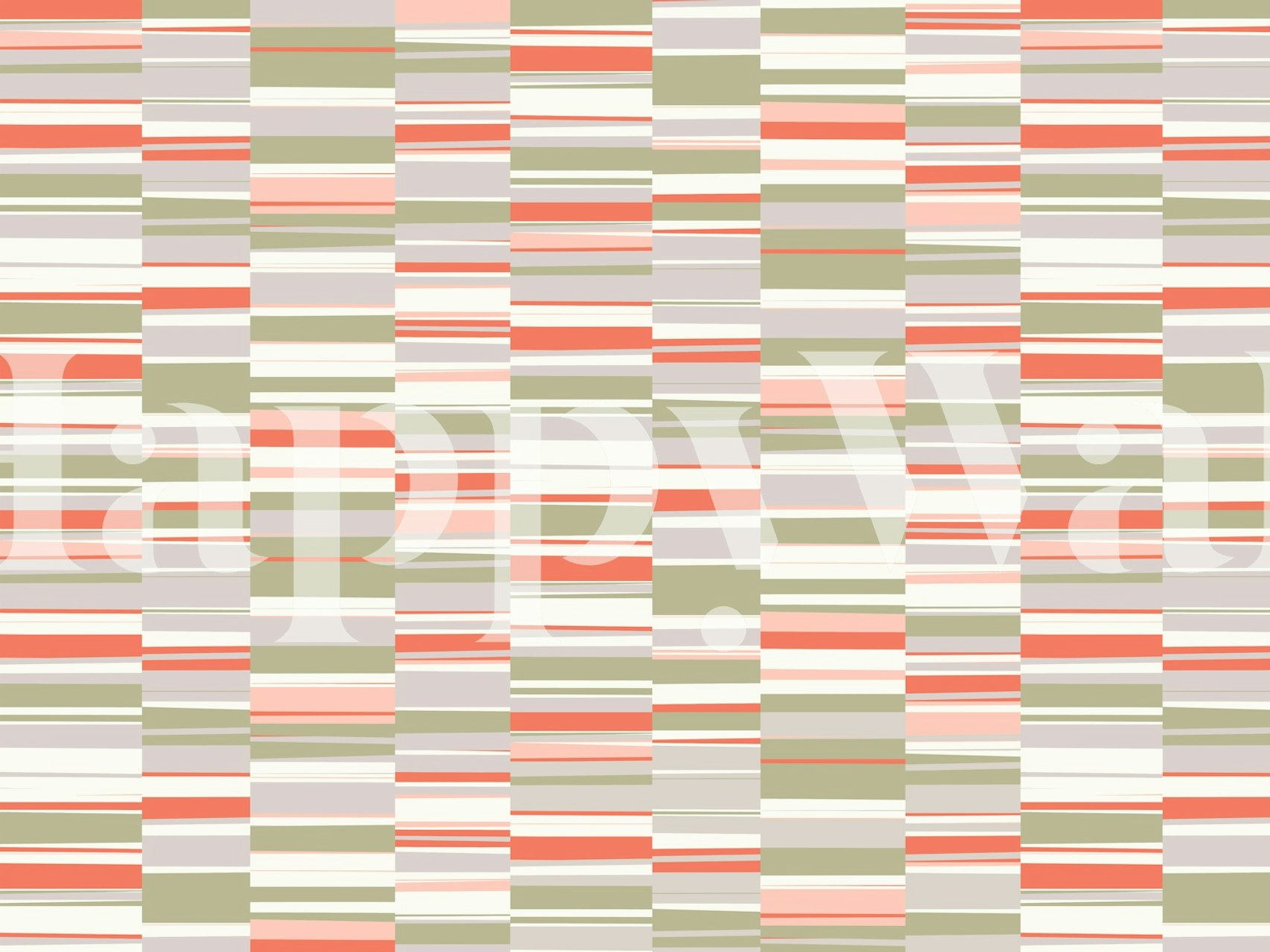 Colorful striped wallpaper featuring coral, peach, and sage green tones in a modern style