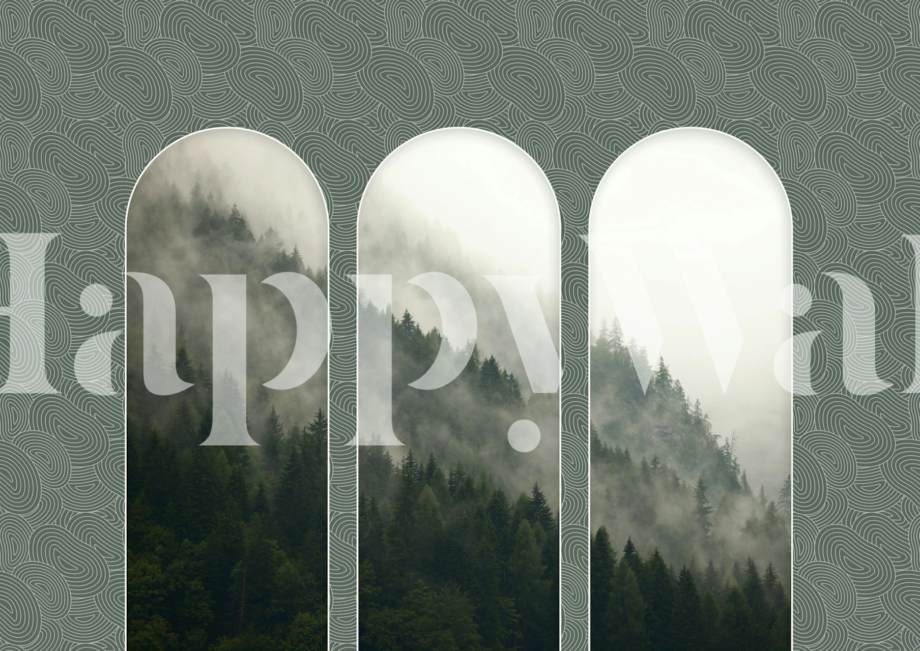 Misty Woodland Arches behang in een kamer