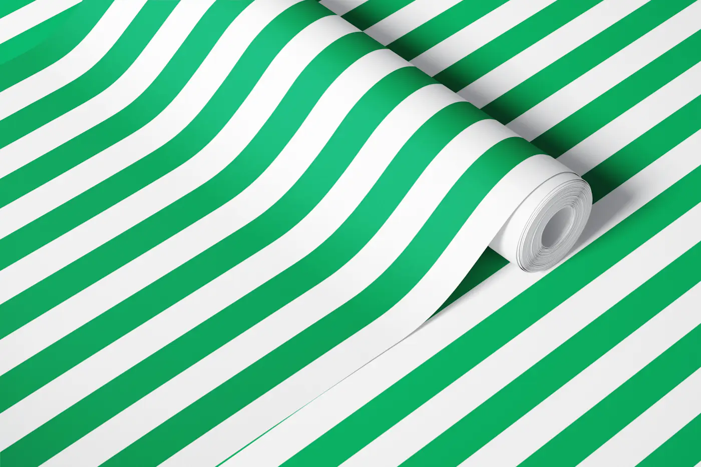 Jade Green and White Medium Stripes wallpaper roll