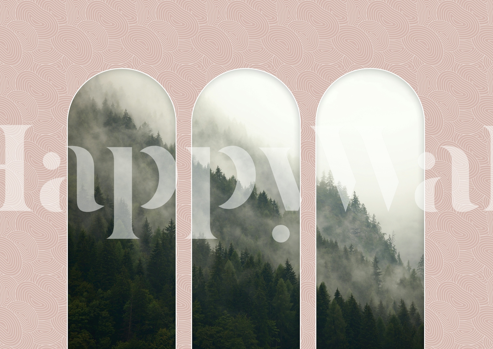 Misty mountain view with green trees and fog wallpaper