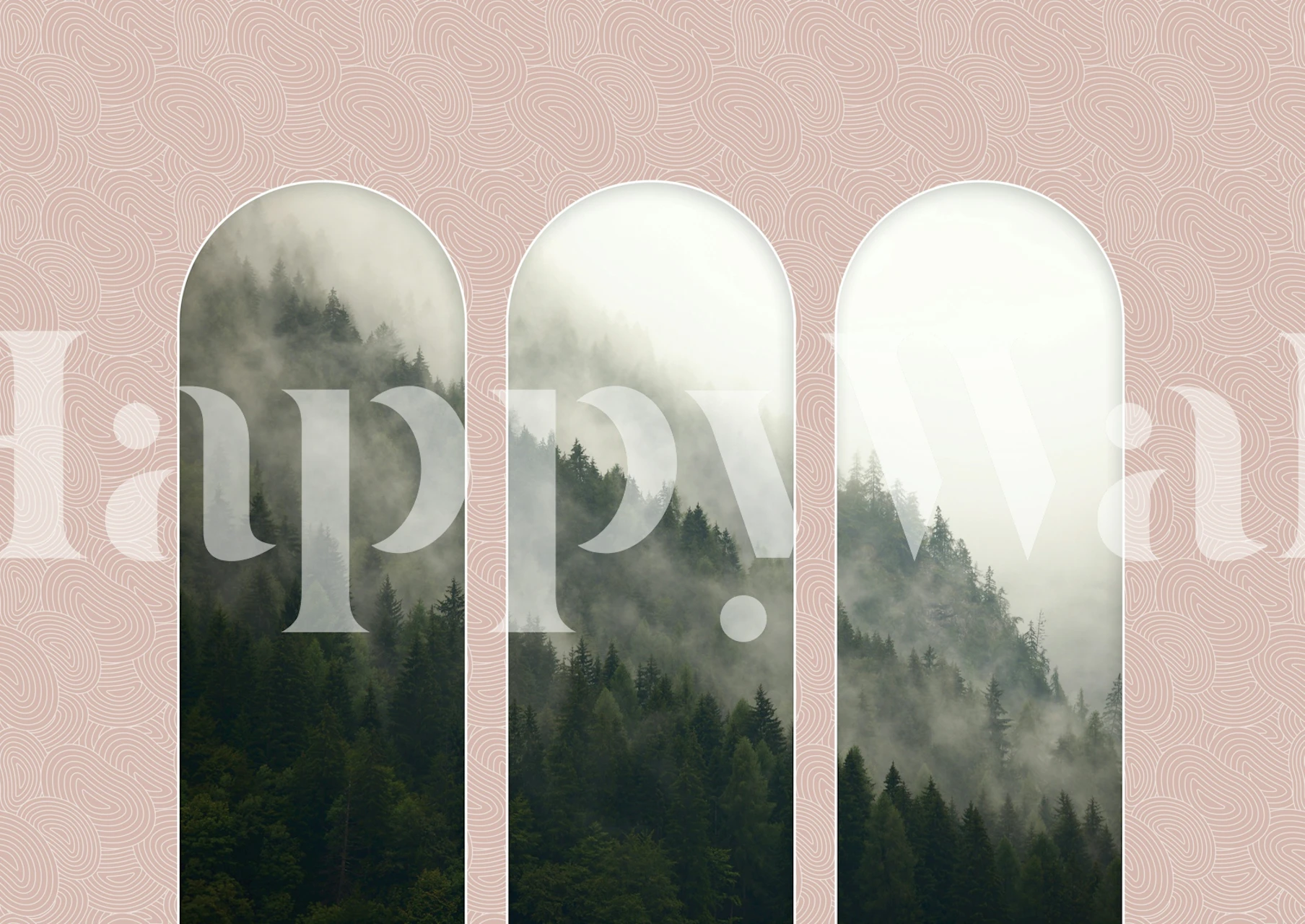 Misty mountain view with green trees and fog wallpaper