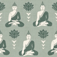 Meditating buddha and lotus green behang