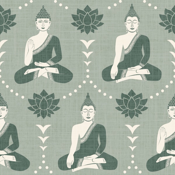 Meditating buddha and lotus green