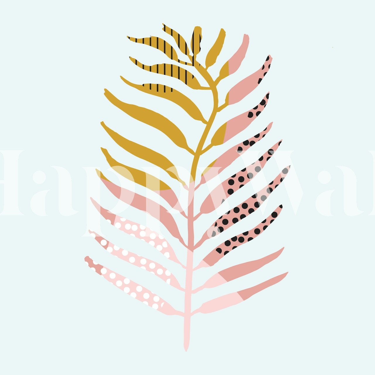 Stylish pink botanical leaf design on light blue background wallpaper