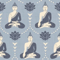 Meditating buddha and lotus blue wallpaper