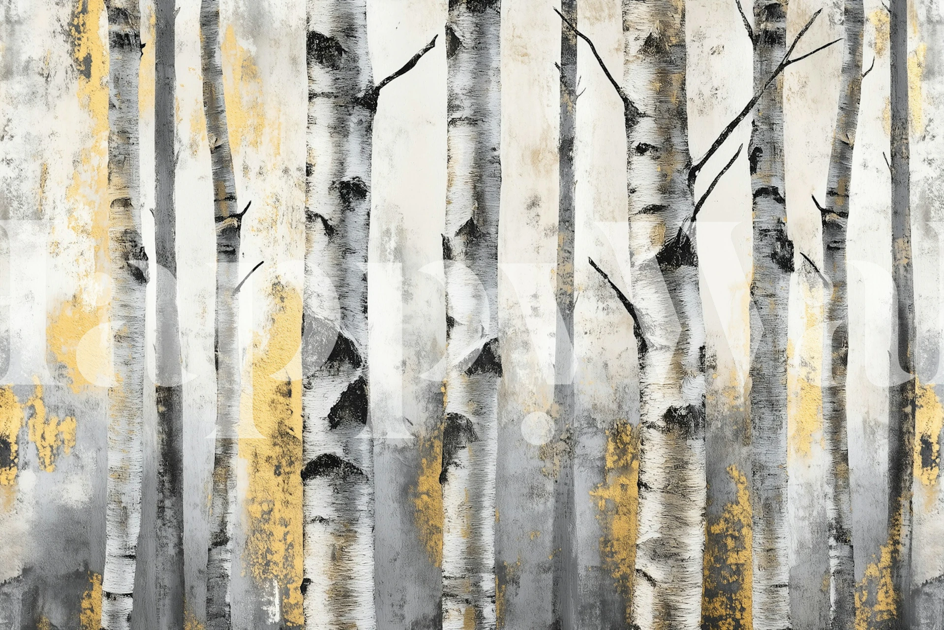 Tapeta Golden Birch Grove v místnosti