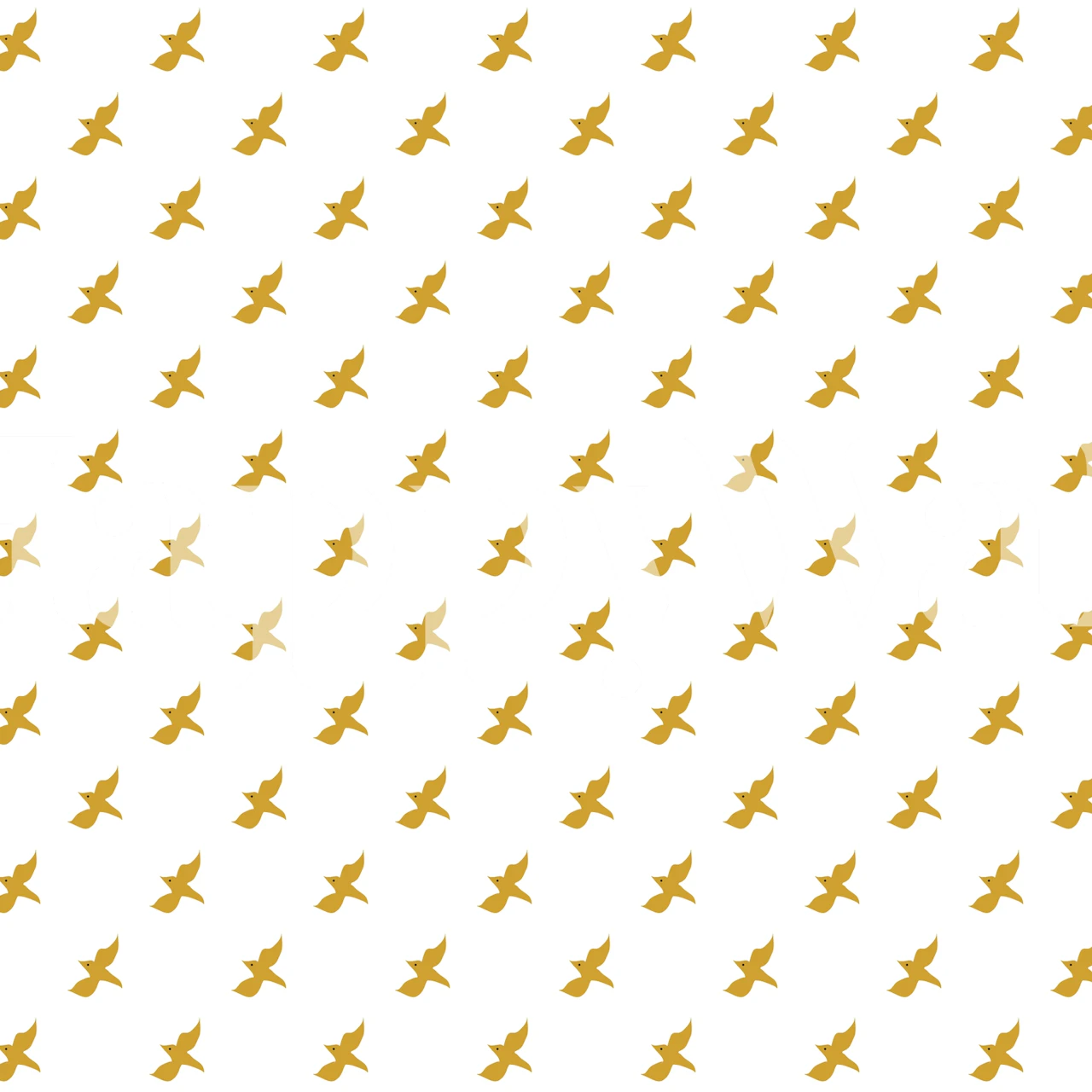Mustard yellow bird pattern on white background wallpaper