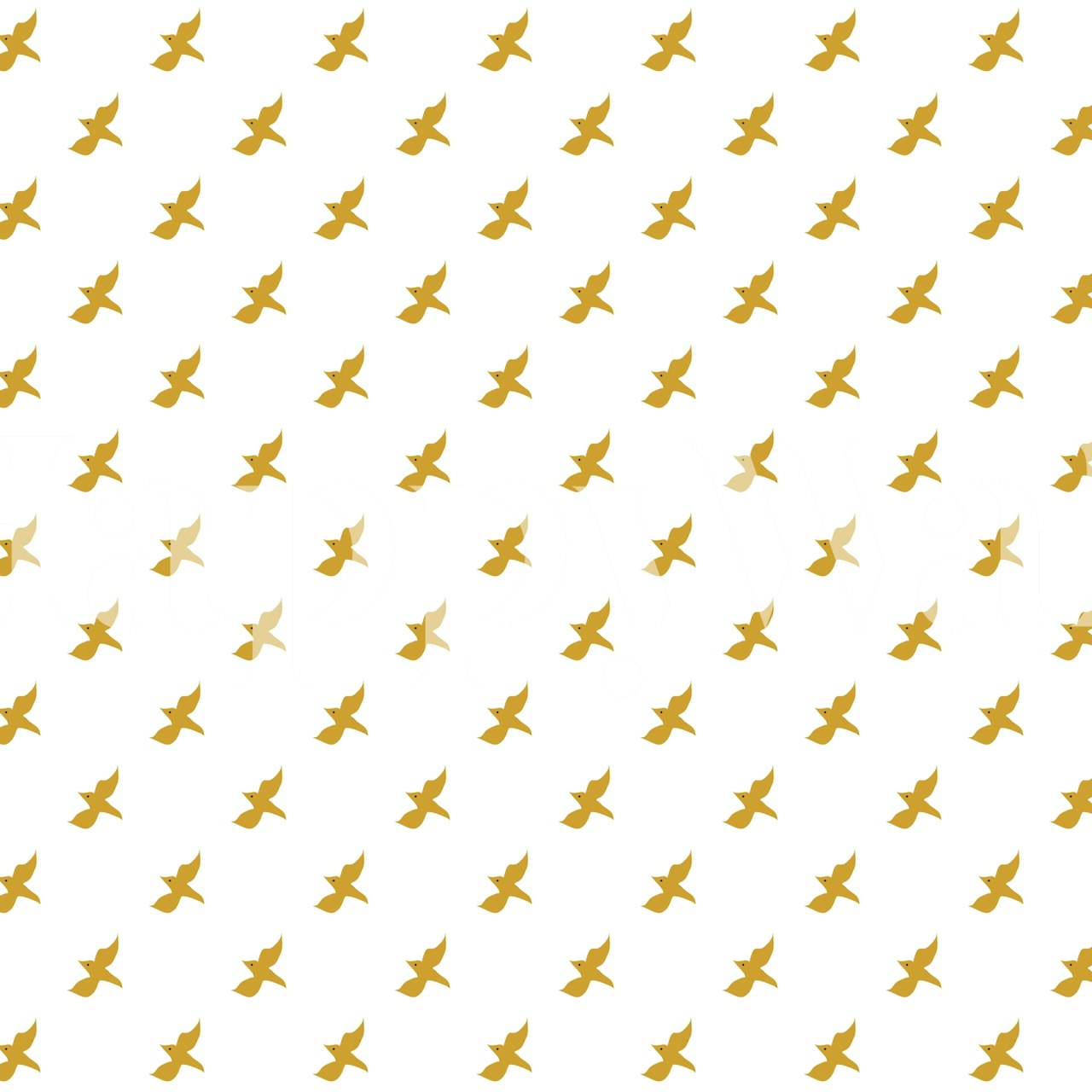 Mustard yellow bird pattern on white background wallpaper