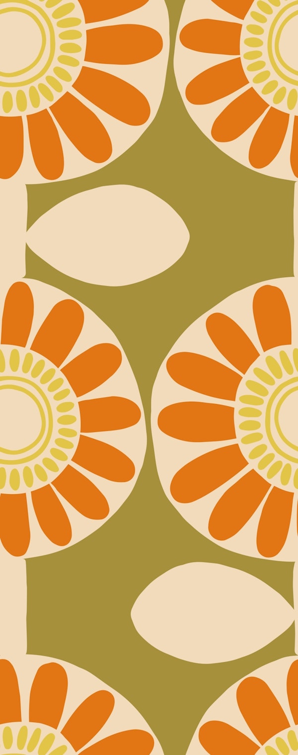 Retro Scandi Sunshine Floral Olive and Orange