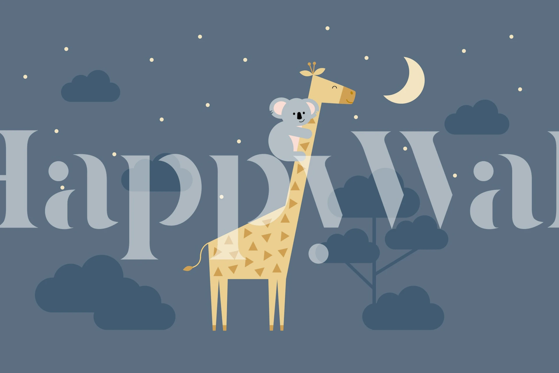 Giraffe and koala wallpaper in a room