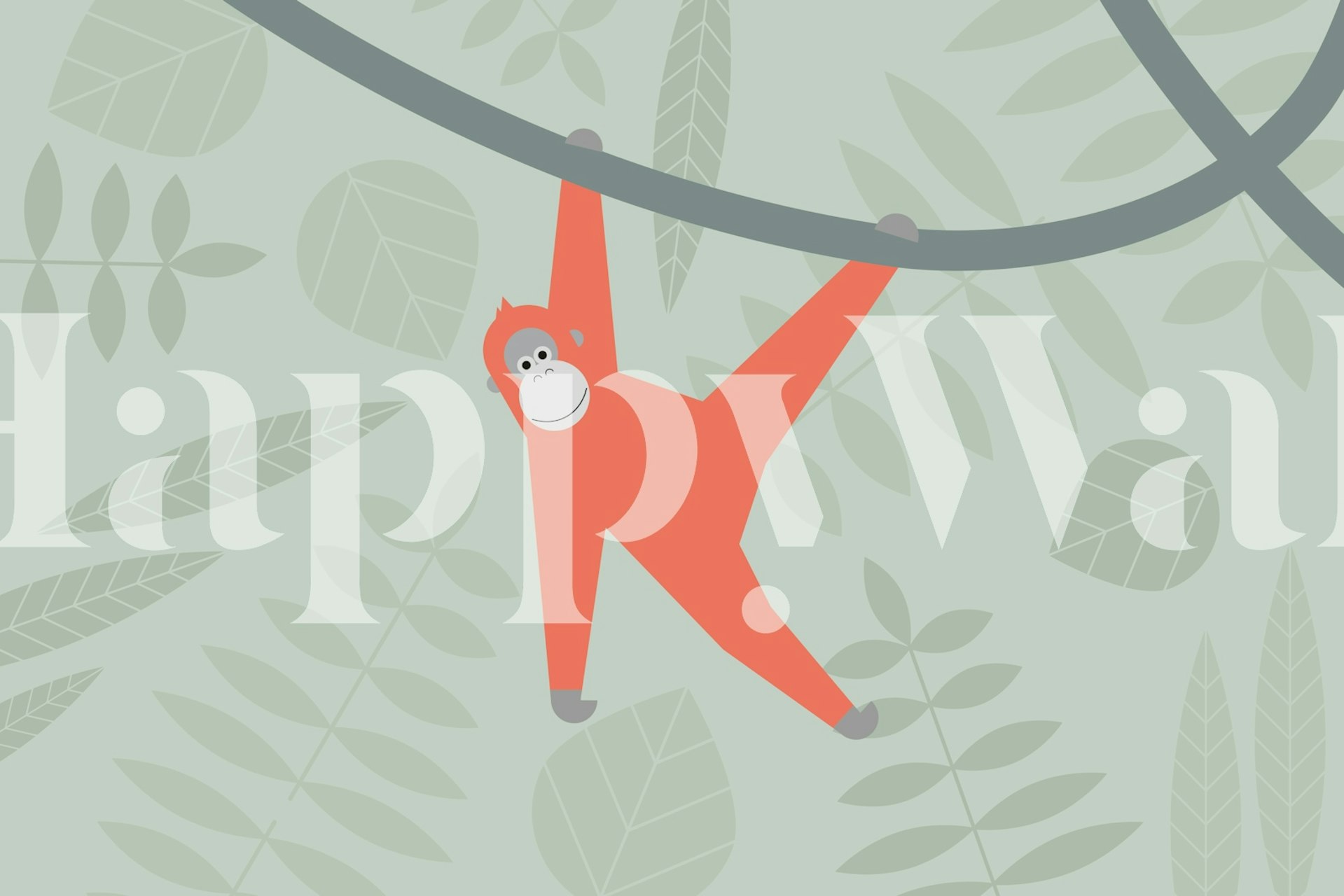 Playful orangutan wallpaper in a room