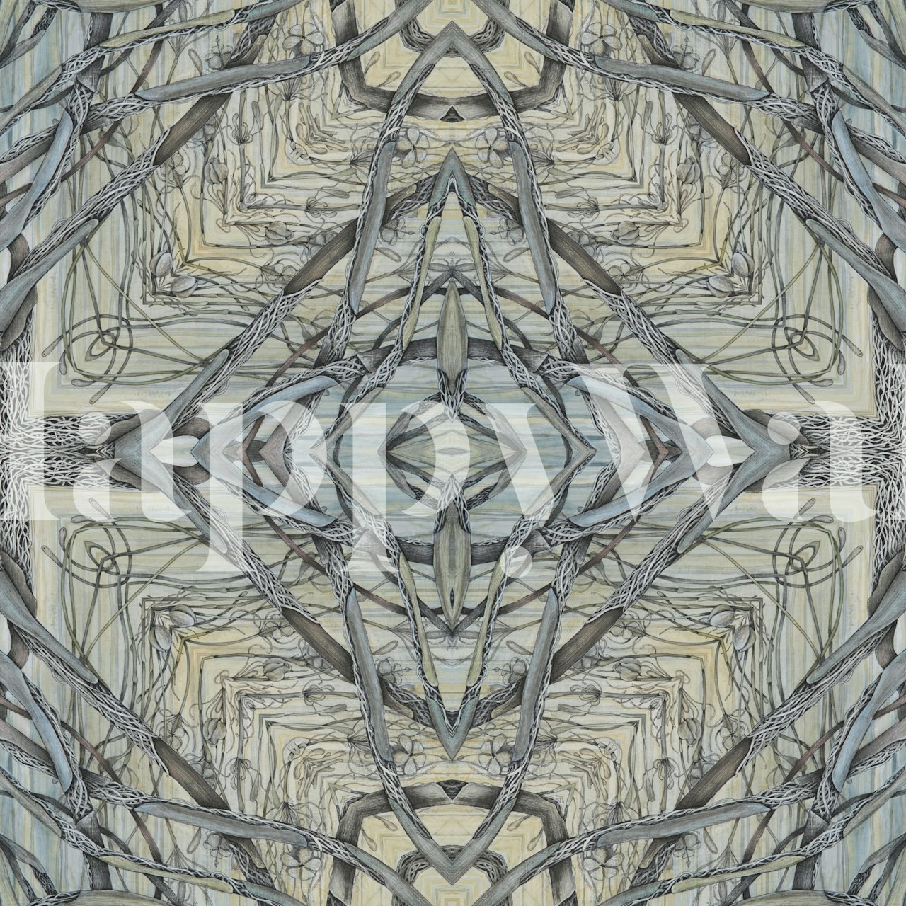 Geometric pattern with interconnected branches in muted tones wallpaper