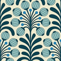 Retro Poppy Fantasy in Blue - S tapete