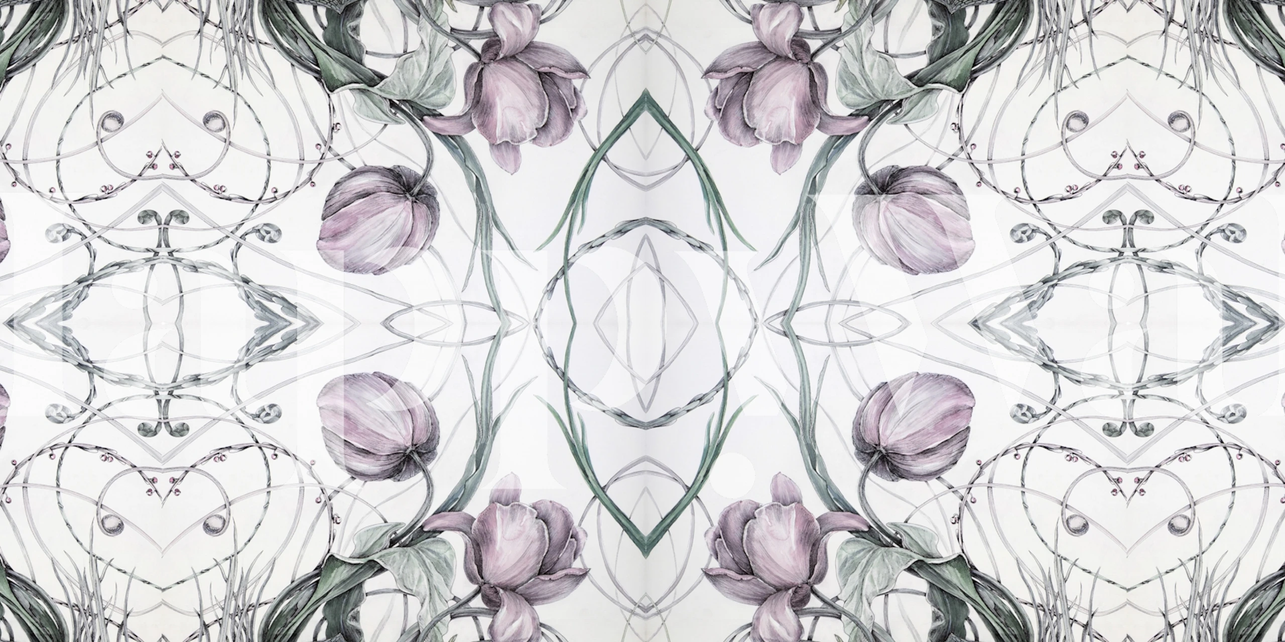 Pink tulips with green stems on white background floral wallpaper