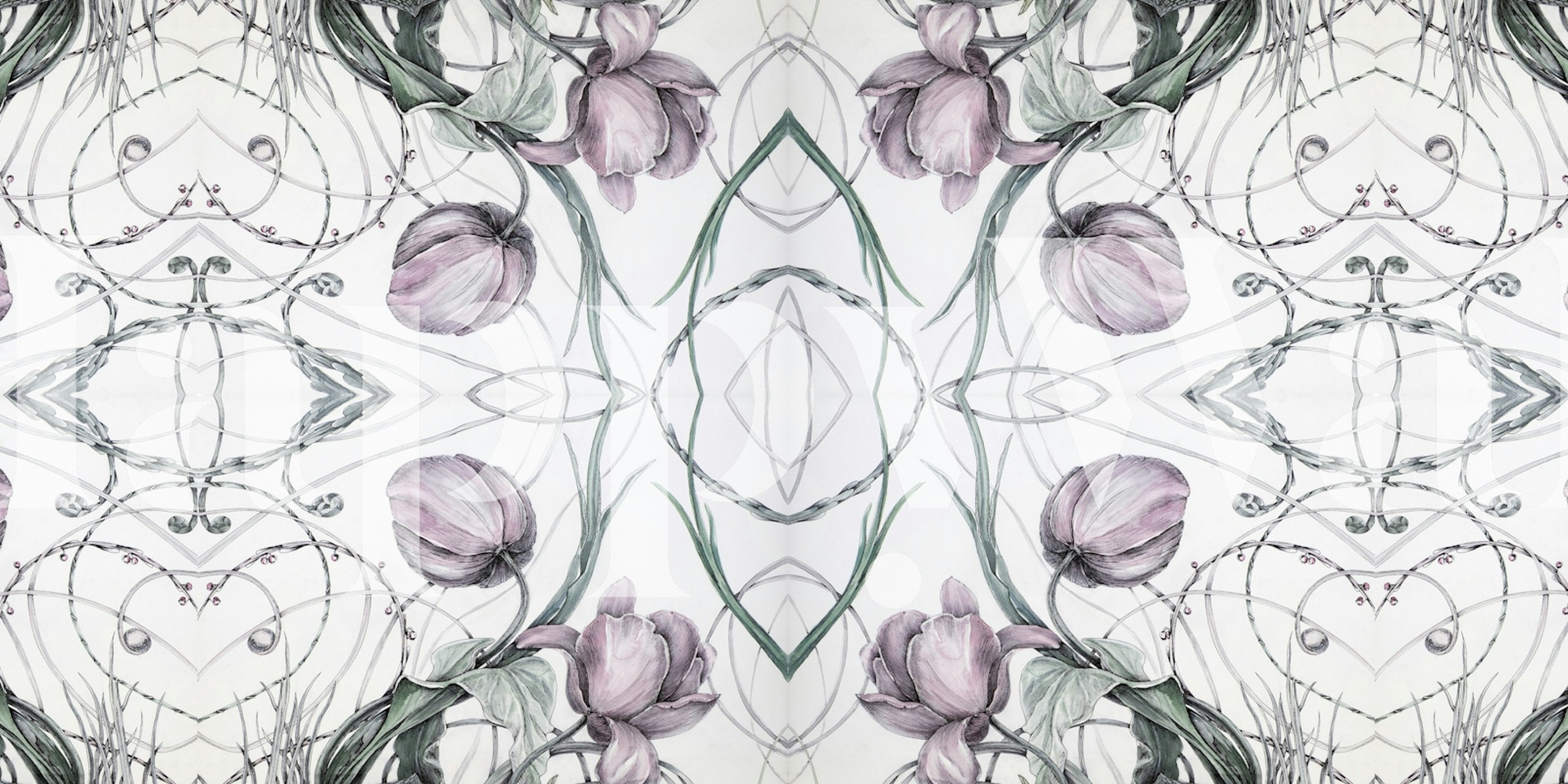 Pink tulips with green stems on white background floral wallpaper