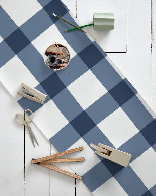 "Wonky Check Blue and White Wallpaper Happywall"
