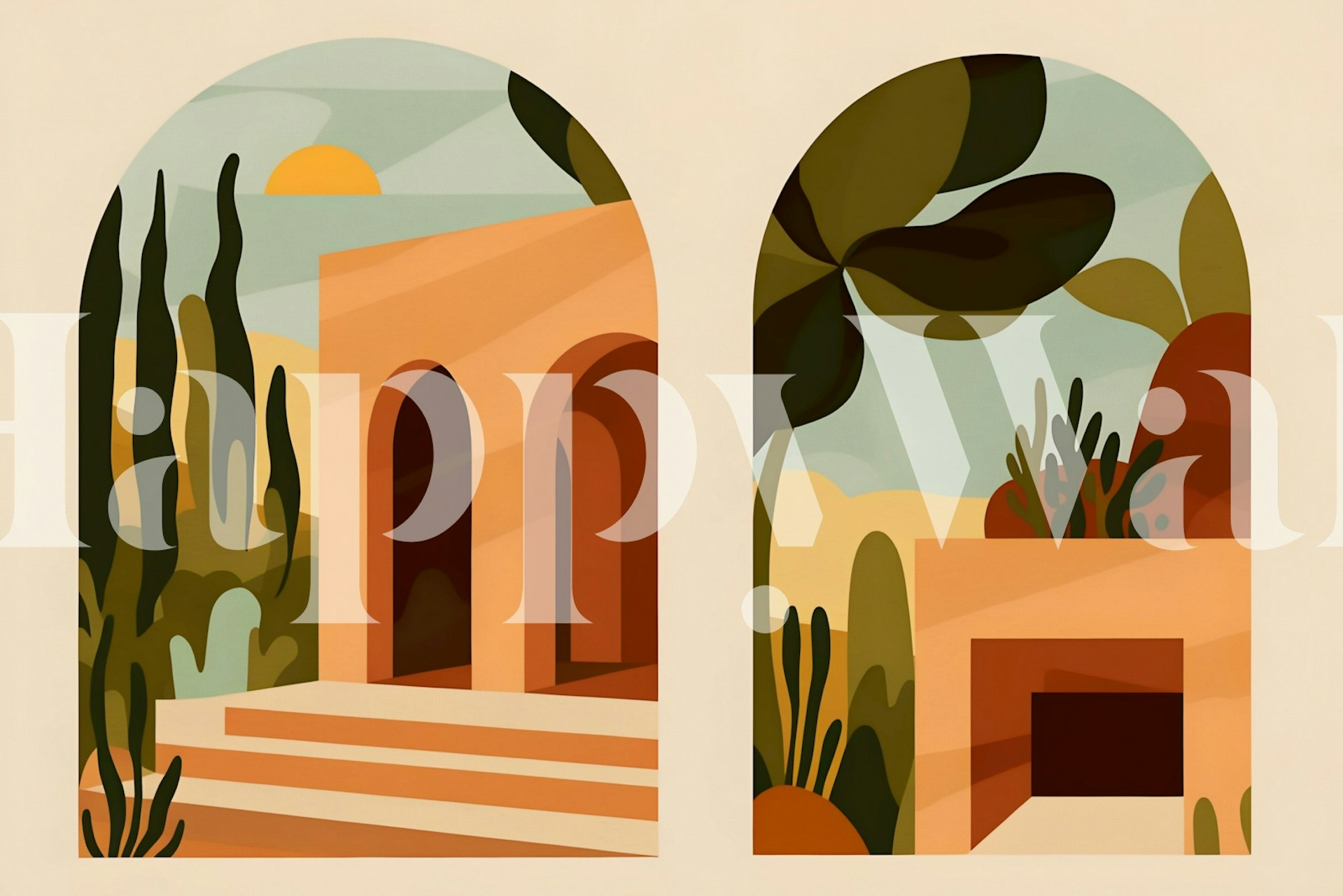 Tapeta Vintage Arch Landscape v místnosti