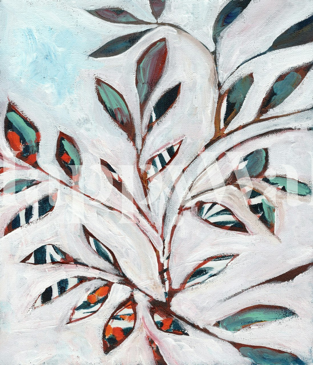 Colorful leaf impressions wallpaper in a room