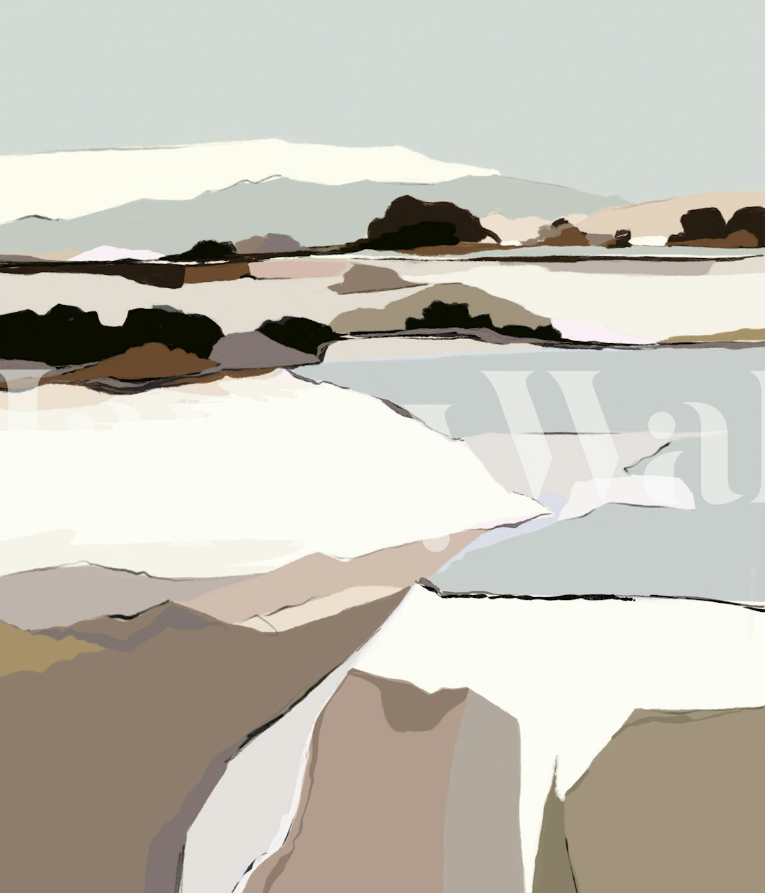 Abstract coastal landscape in muted colors wallpaper