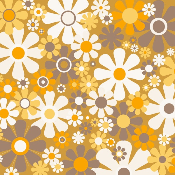 Groovy Retro Garden 70s Floral Pattern Ochre