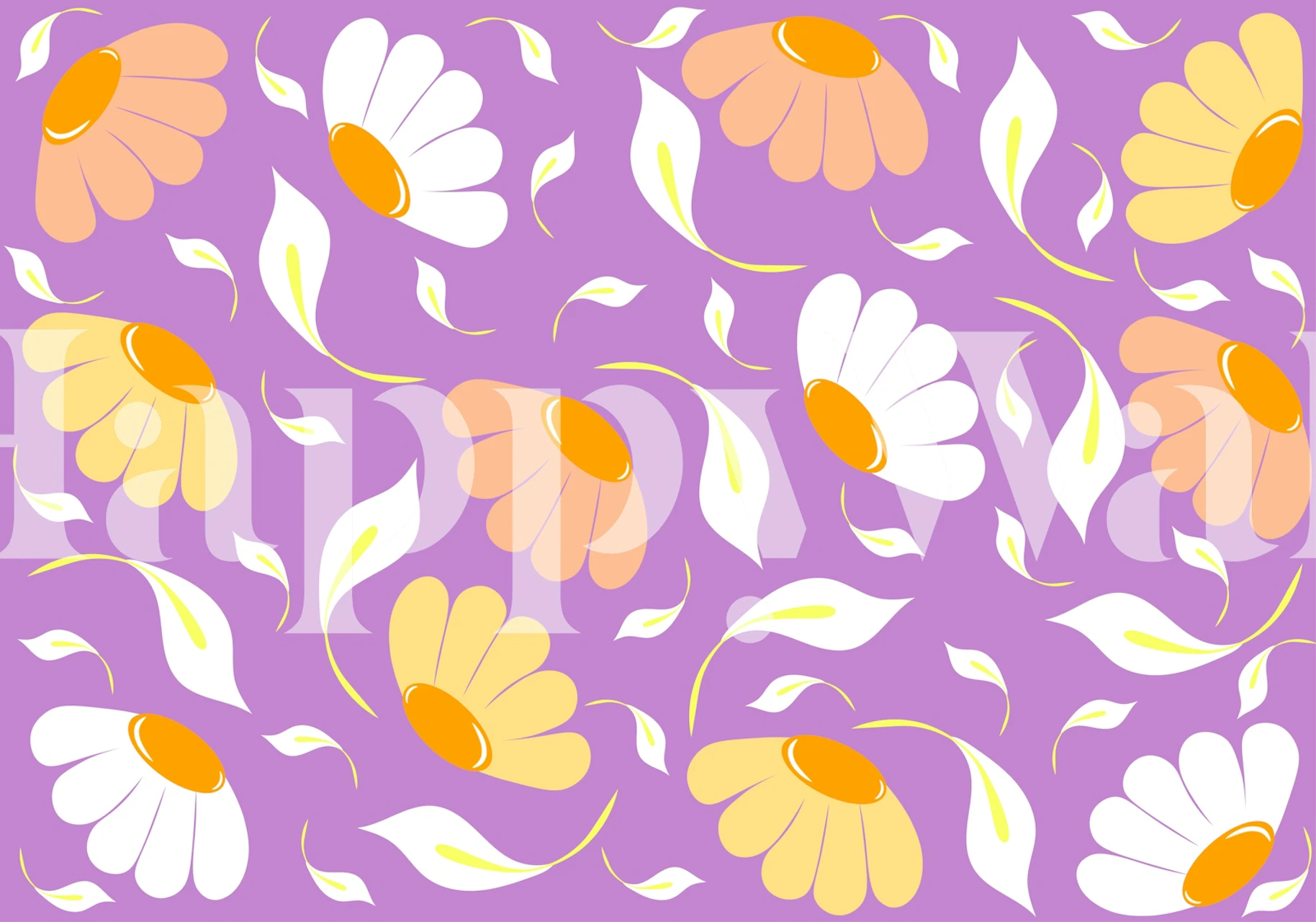 Papel de parede floral Purple Daisy Dream em um quarto