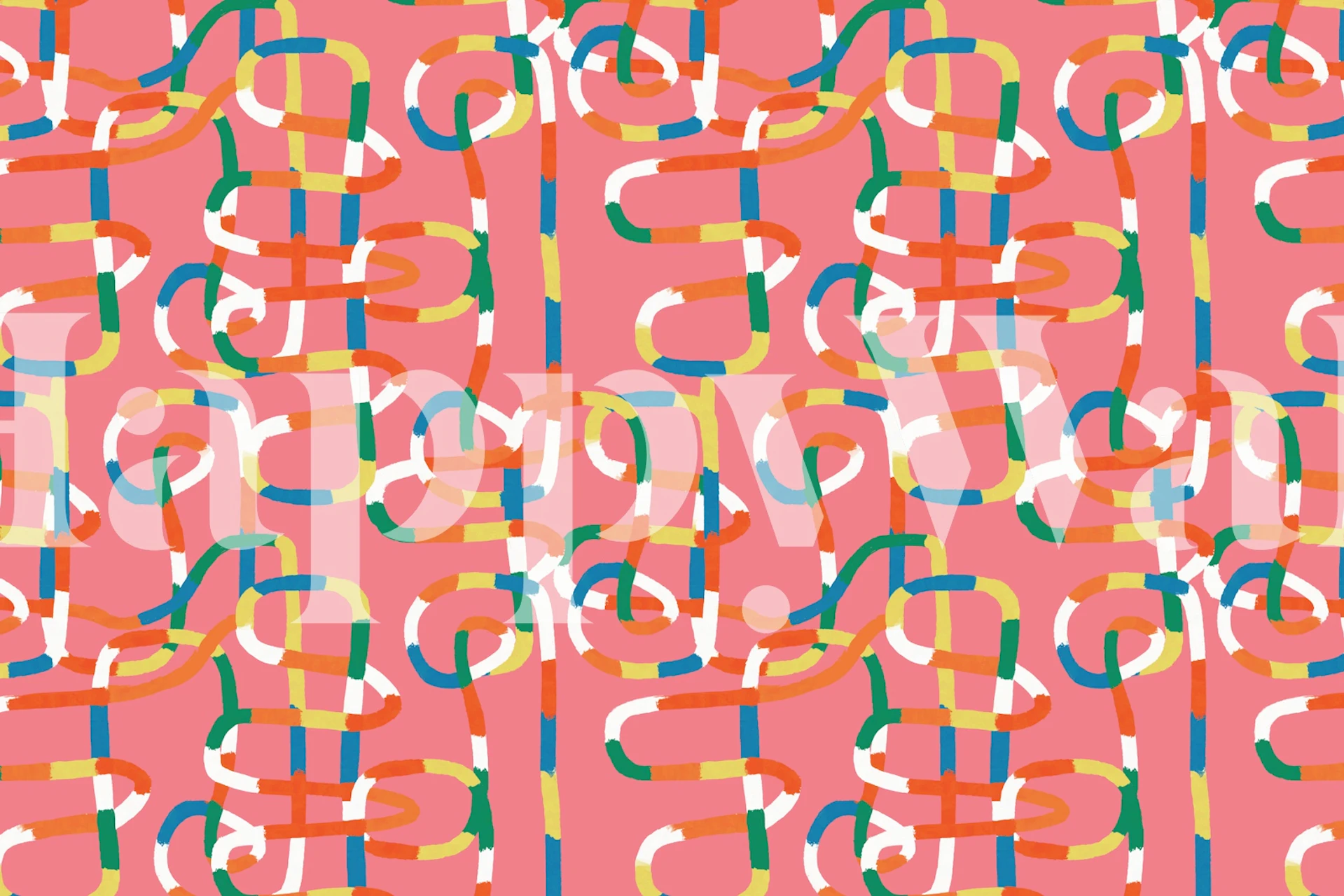 Colorful intertwined lines on pink background wallpaper