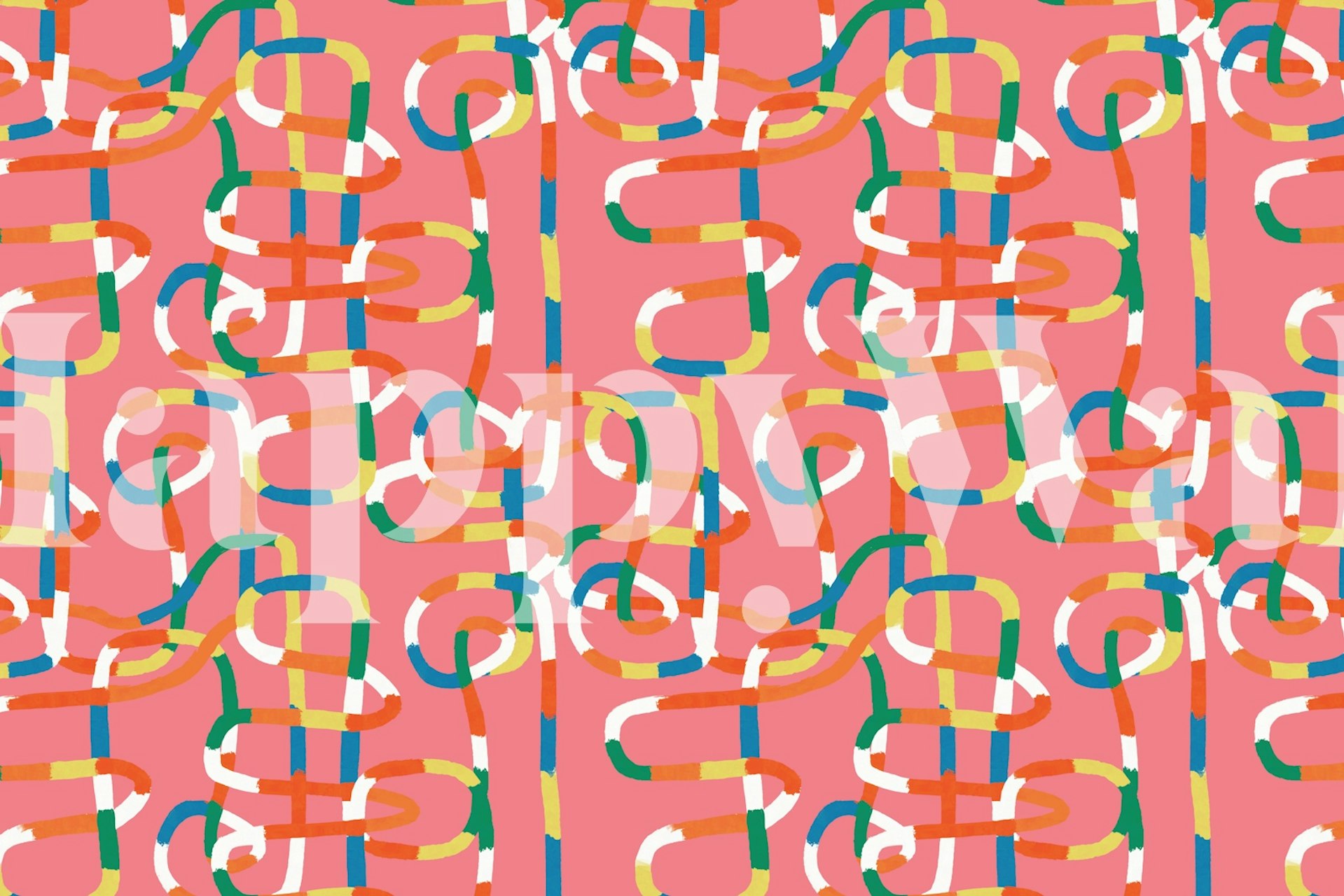 Colorful intertwined lines on pink background wallpaper