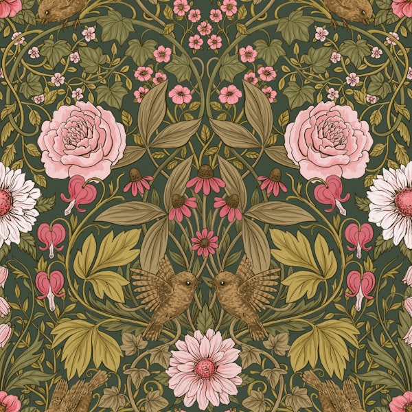 Wild garden in green and pink