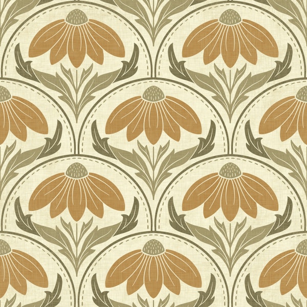 Scalloped Flowers in Ochre and Cream