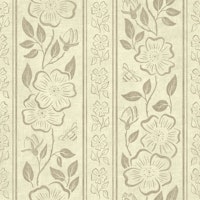 Linen block Print Floral Stripes in Neutral papiers peint
