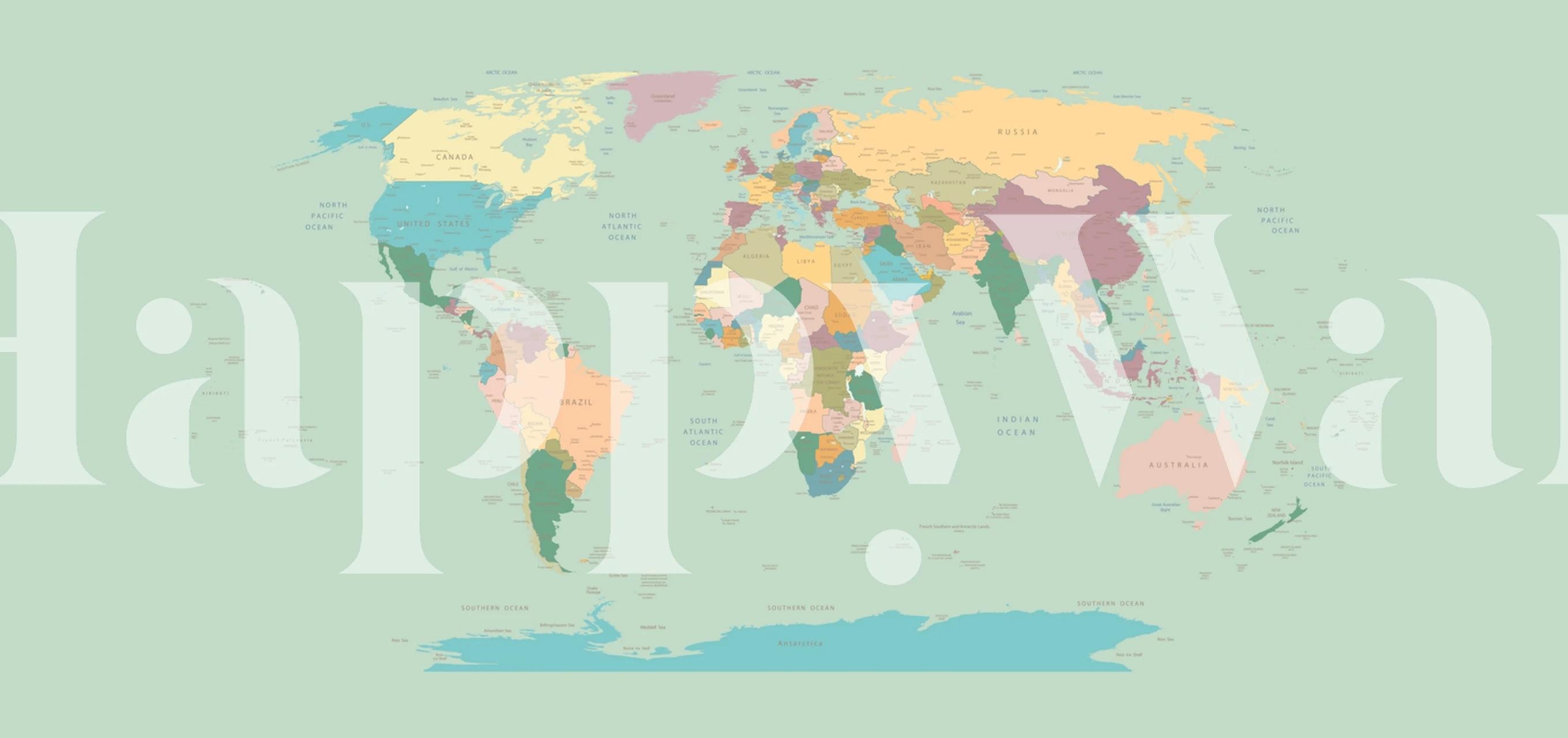 Colorful world map with countries in pastel shades wallpaper