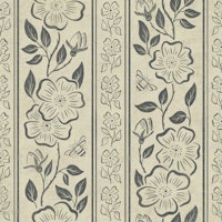 Linen Block Print Floral Stripes in Grey Blue papiers peint