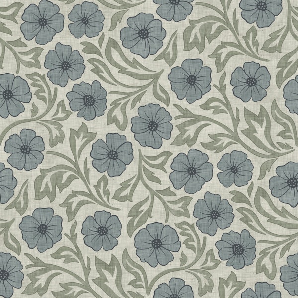 Linen Texture Florals in Blue and Green